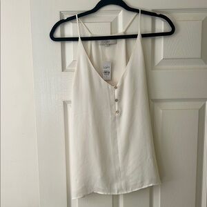 LOFT Off White Sleeveless V-Neck Spaghetti Strap Button Detail Flowy Top Sz S